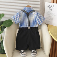 Load image into Gallery viewer, 2 Pieces Set Baby Kid Boys Checked Shirts And Solid Color Shorts Wholesale 25040370
