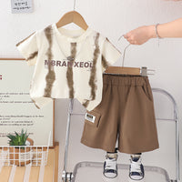 Load image into Gallery viewer, 2 Pieces Set Baby Kid Boys Letters Color-blocking Tops And Solid Color Shorts Wholesale 25040372

