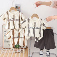 Load image into Gallery viewer, 2 Pieces Set Baby Kid Boys Letters Color-blocking Tops And Solid Color Shorts Wholesale 25040372
