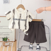 Load image into Gallery viewer, 2 Pieces Set Baby Kid Boys Letters Color-blocking Tops And Solid Color Shorts Wholesale 25040372

