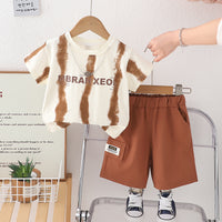Load image into Gallery viewer, 2 Pieces Set Baby Kid Boys Letters Color-blocking Tops And Solid Color Shorts Wholesale 25040372
