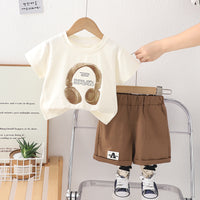 Load image into Gallery viewer, 2 Pieces Set Baby Kid Boys Cartoon Print Tops And Solid Color Shorts Wholesale 25040373
