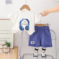Load image into Gallery viewer, 2 Pieces Set Baby Kid Boys Cartoon Print Tops And Solid Color Shorts Wholesale 25040373
