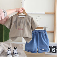 Load image into Gallery viewer, 2 Pieces Set Baby Kid Boys Letters Tops And Solid Color Shorts Wholesale 25040375
