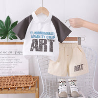 Load image into Gallery viewer, 2 Pieces Set Baby Kid Boys Color-blocking Tops And Letters Shorts Wholesale 25040377
