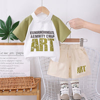 Load image into Gallery viewer, 2 Pieces Set Baby Kid Boys Color-blocking Tops And Letters Shorts Wholesale 25040377
