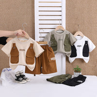 Load image into Gallery viewer, 2 Pieces Set Baby Kid Boys Color-blocking Tops And Letters Shorts Wholesale 25040378
