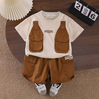 Load image into Gallery viewer, 2 Pieces Set Baby Kid Boys Color-blocking Tops And Letters Shorts Wholesale 25040378
