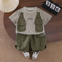 Load image into Gallery viewer, 2 Pieces Set Baby Kid Boys Color-blocking Tops And Letters Shorts Wholesale 25040378
