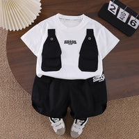 Load image into Gallery viewer, 2 Pieces Set Baby Kid Boys Color-blocking Tops And Letters Shorts Wholesale 25040378
