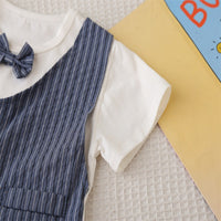 Load image into Gallery viewer, 2 Pieces Set Baby Kid Boys Solid Color Striped Tops And Shorts Wholesale 25040380
