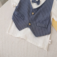 Load image into Gallery viewer, 2 Pieces Set Baby Kid Boys Solid Color Striped Tops And Shorts Wholesale 25040380
