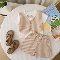 Load image into Gallery viewer, 2 Pieces Set Baby Kid Boys Solid Color Striped Tops And Shorts Wholesale 25040380
