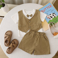 Load image into Gallery viewer, 2 Pieces Set Baby Kid Boys Solid Color Striped Tops And Shorts Wholesale 25040380
