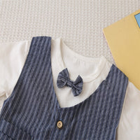 Load image into Gallery viewer, 2 Pieces Set Baby Kid Boys Solid Color Striped Tops And Shorts Wholesale 25040380
