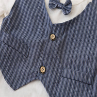 Load image into Gallery viewer, 2 Pieces Set Baby Kid Boys Solid Color Striped Tops And Shorts Wholesale 25040380
