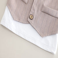 Load image into Gallery viewer, 2 Pieces Set Baby Kid Boys Solid Color Striped Tops And Shorts Wholesale 25040381
