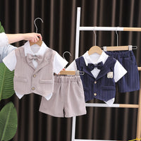 Load image into Gallery viewer, 2 Pieces Set Baby Kid Boys Solid Color Striped Tops And Shorts Wholesale 25040381
