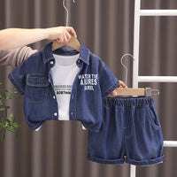Load image into Gallery viewer, 3 Pieces Set Baby Kid Boys Letters Jackets Outwears Tank Tops And Solid Color Shorts Wholesale 25040382
