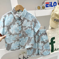 Load image into Gallery viewer, 2 Pieces Set Kid Boys Beach Plant Print Shirts And Shorts Wholesale 25040385
