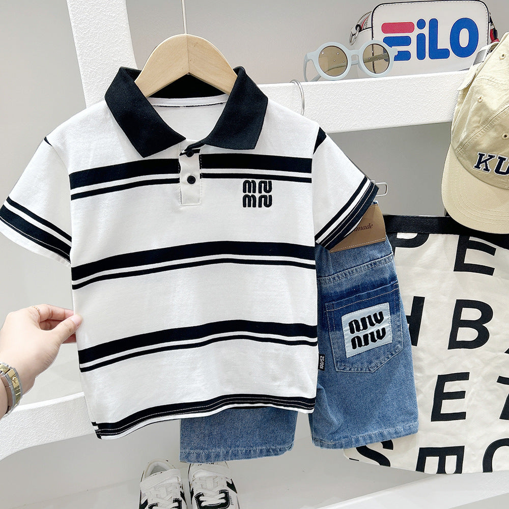 Kid Boys Striped Embroidered Polo Shirts Wholesale 25040388