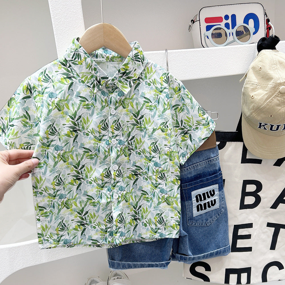 Baby Kid Boys Flower Plant Print Beach Shirts Wholesale 25040391