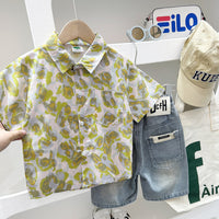 Load image into Gallery viewer, Baby Kid Boys Striped Plant Print Beach Shirts Wholesale 25040392
