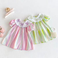 Load image into Gallery viewer, Baby Kid Girls Striped Color-blocking Bow Dresses Wholesale 25050856
