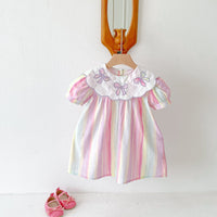Load image into Gallery viewer, Baby Kid Girls Striped Color-blocking Bow Dresses Wholesale 25050856
