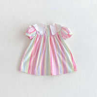 Load image into Gallery viewer, Baby Kid Girls Striped Color-blocking Bow Dresses Wholesale 25050856
