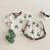 Load image into Gallery viewer, 2 Pieces Set Baby Kid Girls Boys Plant Print T-Shirts And Shorts Wholesale 25050865
