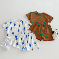 Load image into Gallery viewer, 2 Pieces Set Baby Kid Boys Plant Print T-Shirts And Shorts Wholesale 25050877
