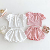 Load image into Gallery viewer, 2 Pieces Set Baby Kid Girls Bow Tops And Solid Color Shorts Wholesale 25050879
