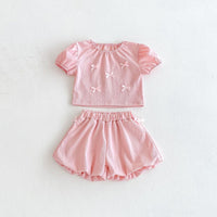 Load image into Gallery viewer, 2 Pieces Set Baby Kid Girls Bow Tops And Solid Color Shorts Wholesale 25050879
