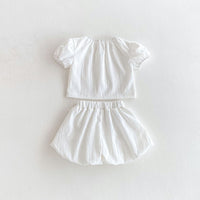 Load image into Gallery viewer, 2 Pieces Set Baby Kid Girls Bow Tops And Solid Color Shorts Wholesale 25050879
