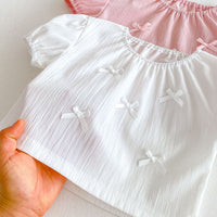 Load image into Gallery viewer, 2 Pieces Set Baby Kid Girls Bow Tops And Solid Color Shorts Wholesale 25050879
