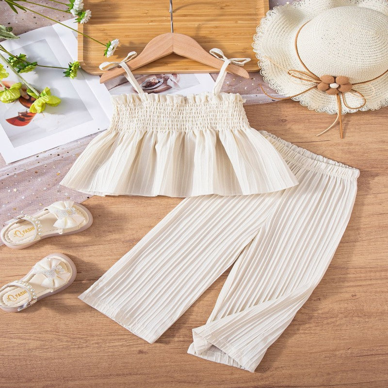 2 Pieces Set Baby Kid Girls Solid Color Tank Tops And Pants Wholesale 25060403
