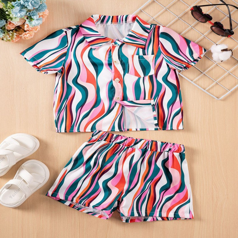 2 Pieces Set Baby Kid Boys Color-blocking Shirts And Shorts Wholesale 25060404