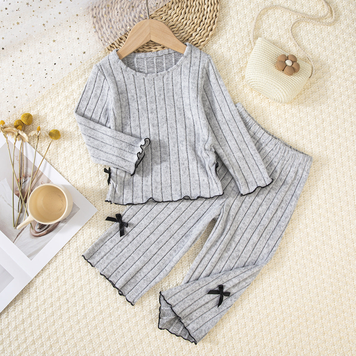 2 Pieces Set Baby Kid Girls Solid Color Tops And Pants Wholesale 25060407