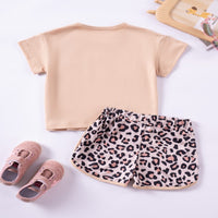 Load image into Gallery viewer, 2 Pieces Set Baby Kid Girls Solid Color T-Shirts And Leopard Shorts Wholesale 25060408
