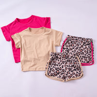 Load image into Gallery viewer, 2 Pieces Set Baby Kid Girls Solid Color T-Shirts And Leopard Shorts Wholesale 25060408
