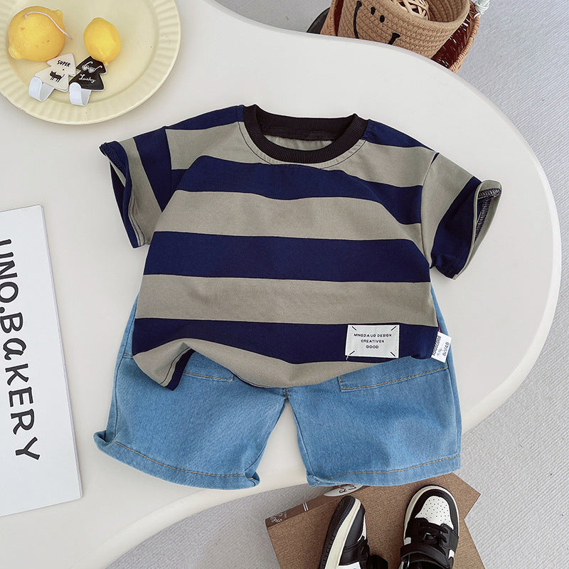 2 Pieces Set Baby Kid Boys Striped T-Shirts And Shorts Wholesale 250604105