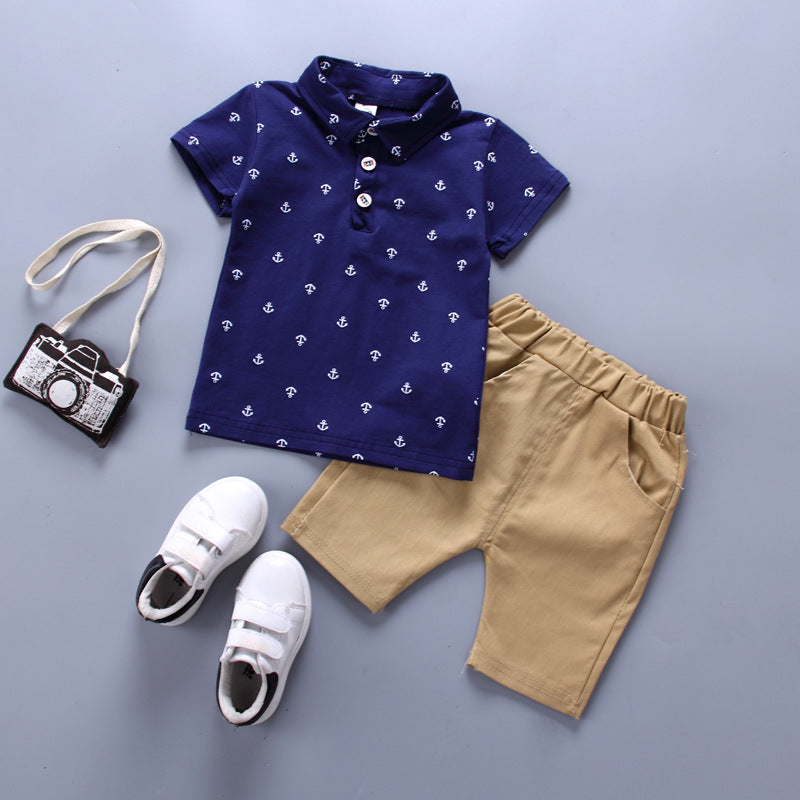 2 Pieces Set Baby Kid Boys Print Polo Shirts And Solid Color Shorts Wholesale 250604106