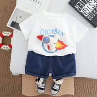 Load image into Gallery viewer, 2 Pieces Set Baby Kid Boys Letters Cartoon T-Shirts And Solid Color Shorts Wholesale 250604110
