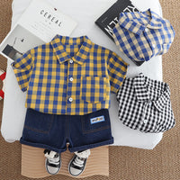 Load image into Gallery viewer, 2 Pieces Set Baby Kid Boys Checked Shirts And Solid Color Shorts Wholesale 250604111
