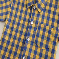 Load image into Gallery viewer, 2 Pieces Set Baby Kid Boys Checked Shirts And Solid Color Shorts Wholesale 250604111
