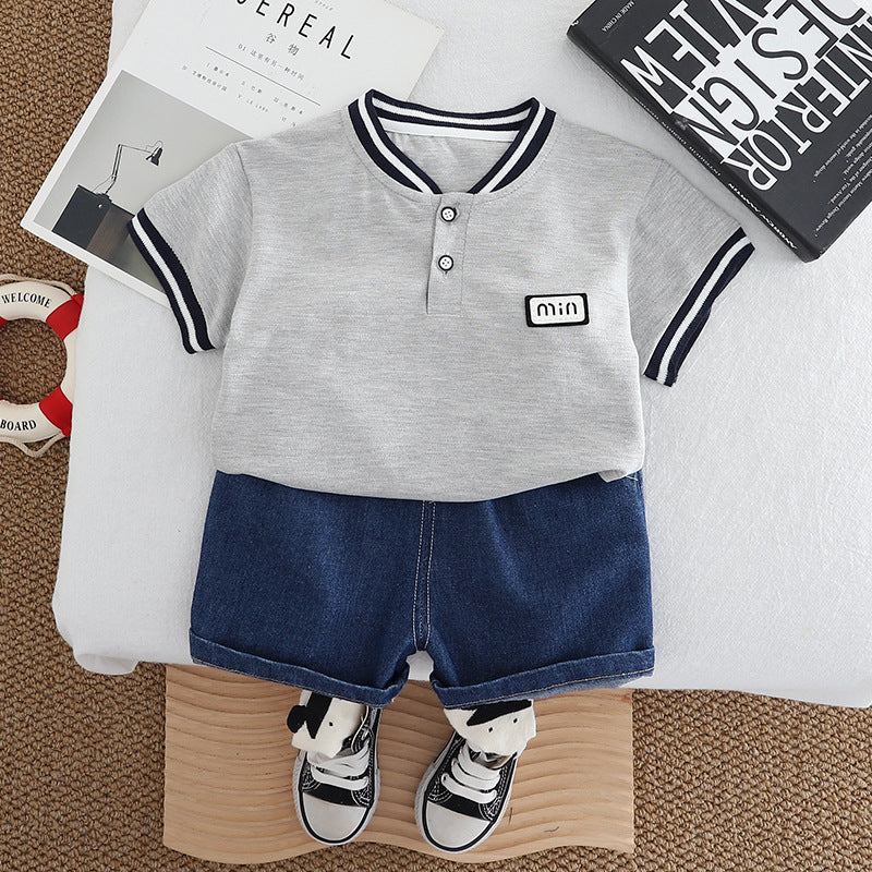 2 Pieces Set Baby Kid Boys Solid Color Tops And Shorts Wholesale 250604112