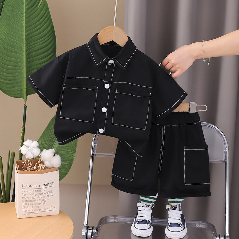 2 Pieces Set Baby Kid Boys Solid Color Tops And Shorts Wholesale 250604114