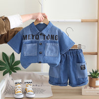 Load image into Gallery viewer, 2 Pieces Set Baby Kid Boys Letters Shirts And Solid Color Shorts Wholesale 250604115
