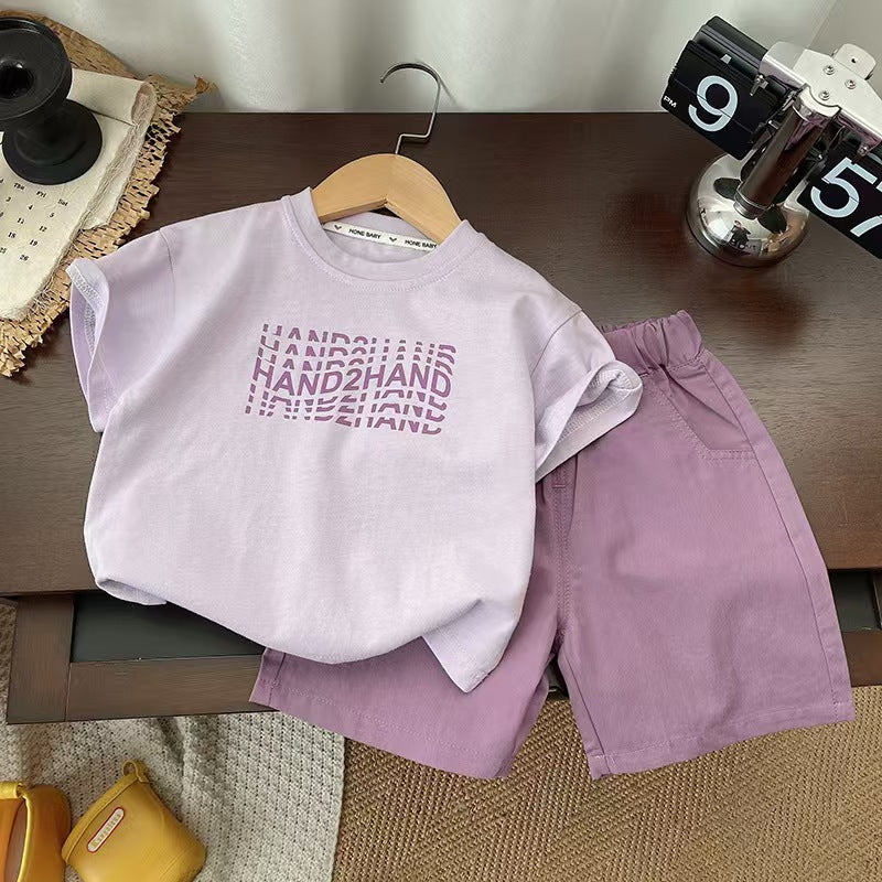 2 Pieces Set Baby Kid Boys Letters Tops And Solid Color Shorts Wholesale 250604118
